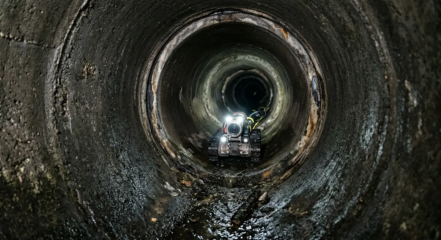 Robotic sewer camera inspecting pipe interior for Sewer Line Repair in Guttenberg
